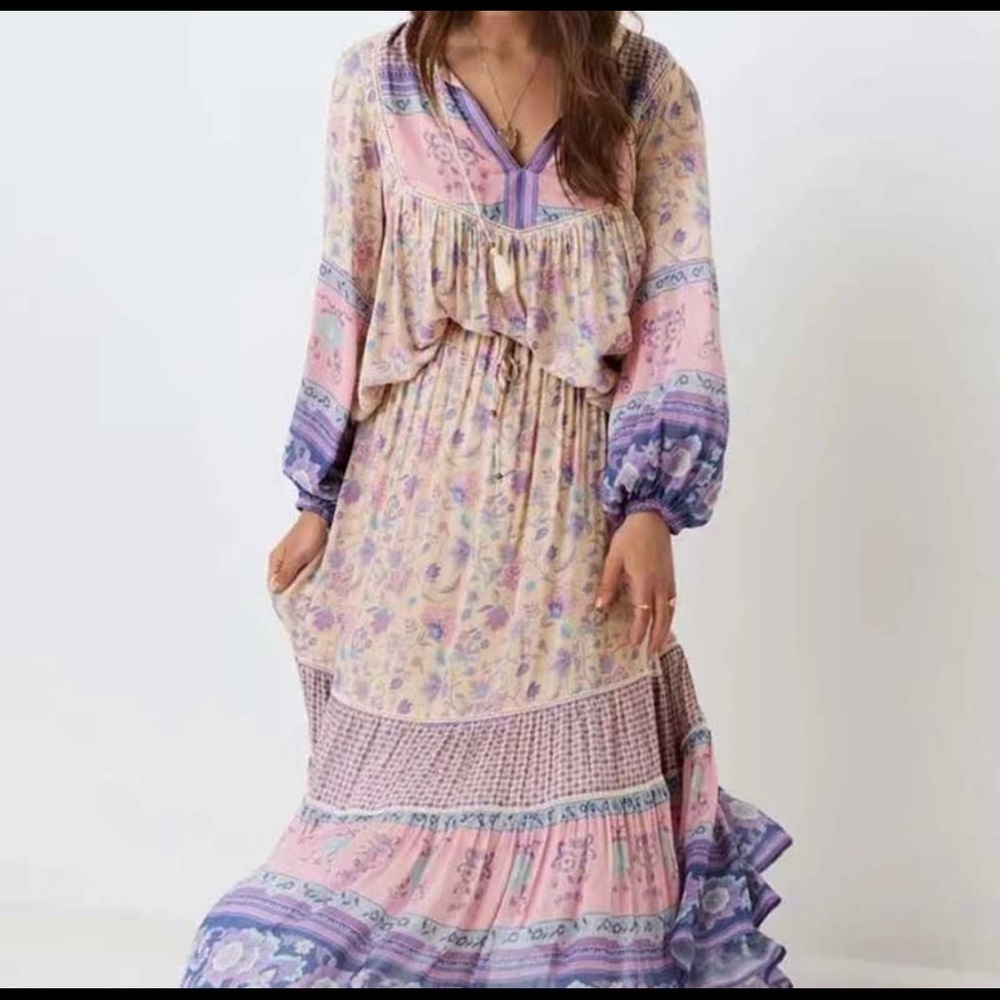 New! Sale 🔥 Boho Tiered Floral Purple Lavender maxi skirt